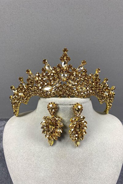 Hayalperest boncuk Set de coroană și cercei cu henna de mireasă cu piatră Tok...