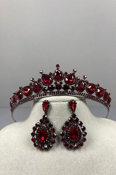 Hayalperest boncuk Set de cercei cu coroană de henna și piatră de migdale Ade de mireasă burgundy
