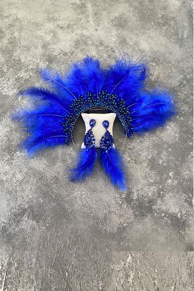 Hayalperest boncuk Coroană de Nuntă cu Măceșe și Cercei cu Sticle de Cristal cu Pene Maya Albastră