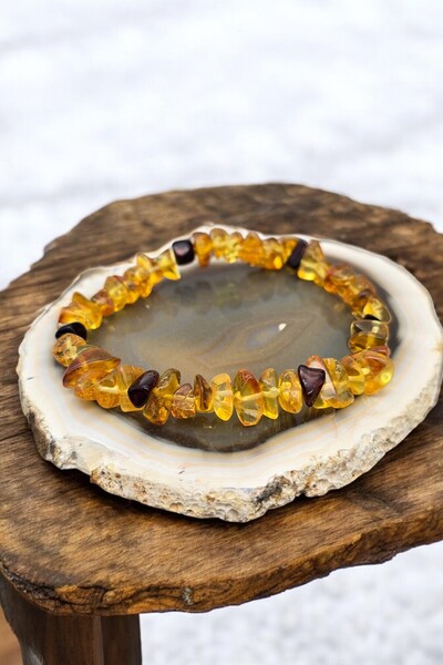 NBS Beautiful Naturel Stones سوار من العنبر الحقيقي للجنسين - خيار الحجم