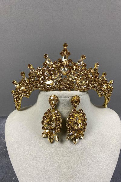 Hayalperest boncuk Tokyo Stoned Bridal Henna Crown and Shuttle Earring Set