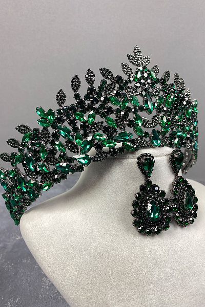 Hayalperest boncuk Oscar Bridal Henna Crown and Drop Earring Set