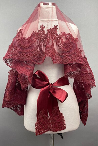 Hayalperest boncuk Voal de mireasă model Sultan Burgundy, voal pentru față
