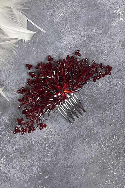 Hayalperest boncuk Accesoriu de păr brodat cu cristal bordeaux pentru mireasă - catarame cu pieptene lateral