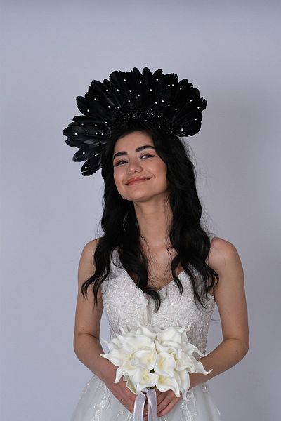 Hayalperest boncuk Coroana de Henna Mireasa cu Pene de Vultur cu Pietre - Design Special