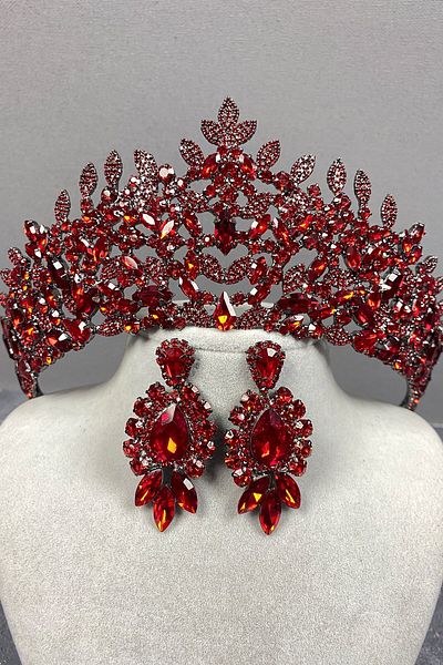 Hayalperest boncuk Set de cercei roșii Oscar Bridal Henna Crown și rochie de seară