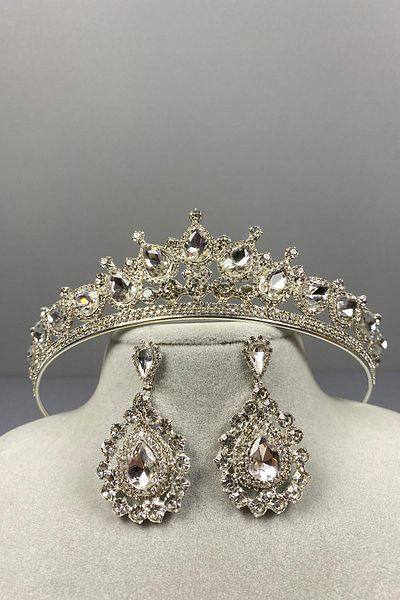 Hayalperest boncuk Set de cercei din argint Sterling Ade Bridal Tiara și piatră de migdale