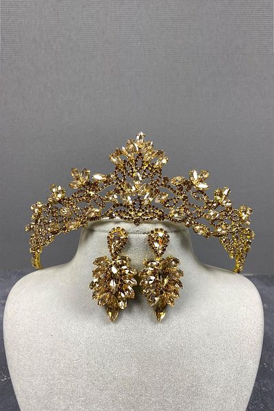 Hayalperest boncuk Σκουλαρίκια με χρώμα μέλι Melis Bridal Henna Crown και Shuttles Stone