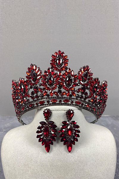 Hayalperest boncuk Set de cercei de seară cu coroană și piatră de henna pentru mireasă Godiva burgundy