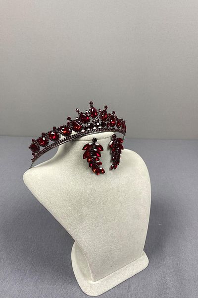 Hayalperest boncuk Set de cercei cu coroană și frunze de henna de mireasă Ade Burgundy