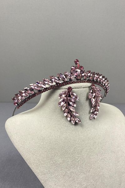 Hayalperest boncuk Set de cercei cu coroană și frunze de piatră Pink Ece Bridal Henna