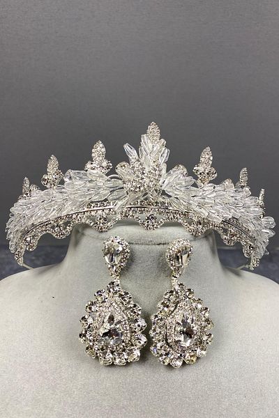 Hayalperest boncuk Set de coroană de mireasă și cercei cu pietre prețioase din argint Lena Crystal