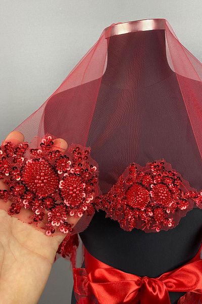 Hayalperest boncuk Red Vip Model Bridal Henna Veil Face Cover
