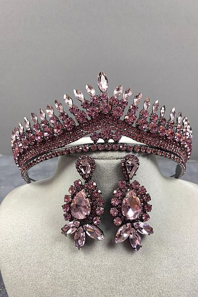 Hayalperest boncuk Set de coroană și cercei cu henna de mireasă Anteras roz
