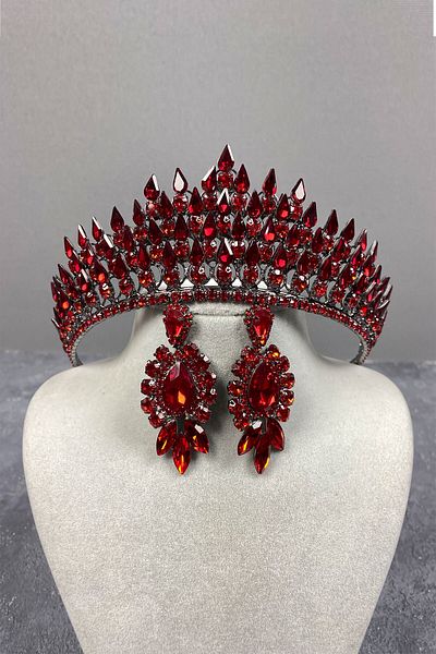 Hayalperest boncuk Set de cercei Damla 3D pentru mireasa si rochie de seara - cu detaliu de coroana si henna