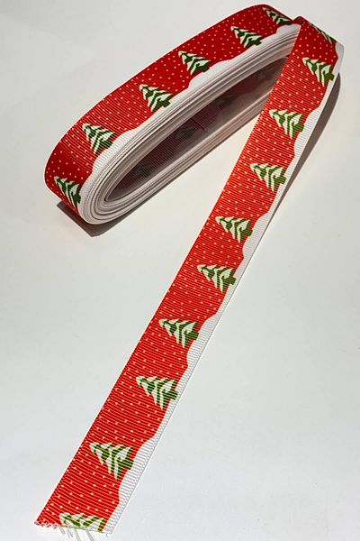 Hayalperest boncuk Red Pine Tree Patterned Christmas Ribbon 10 Mt 2.5 Cm