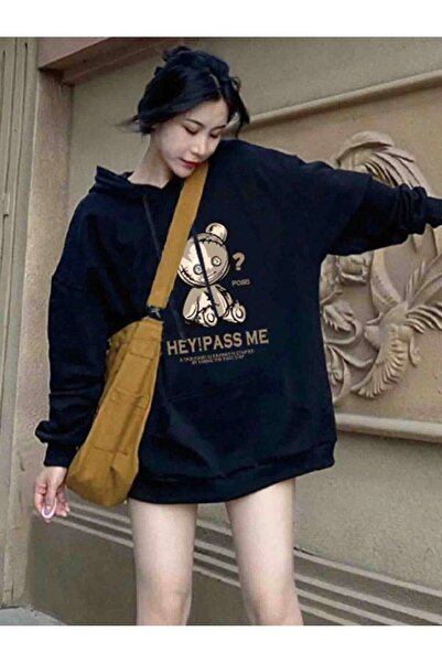 donamod Σειρά Coke Bear & Slogan Graphic Raglan Sleeve Drawstring Hoodie