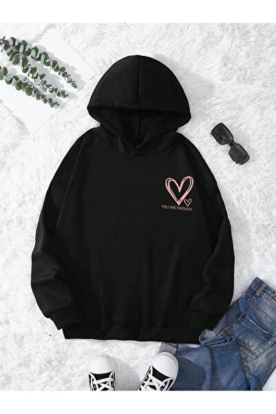 donamod Seria Coke Heart & Slogan Graphic Drop Shoulder Hoodie