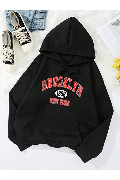 donamod Seria Coke Letter Graphic Kangaroo Pocket Drawstring Hoodie