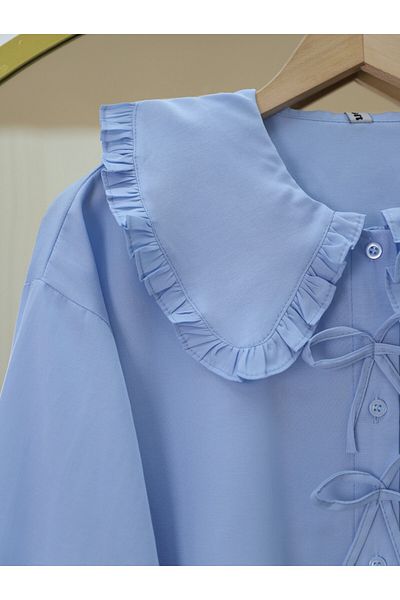 Modamorfo Cămașă din popelin cu guler pentru bebeluși cu detaliu fund pe față - Baby Blue