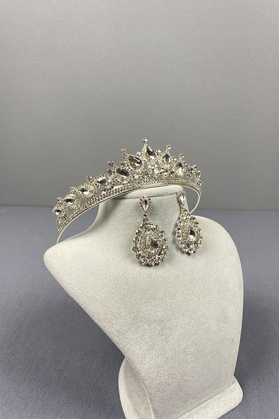 Hayalperest boncuk Set de cercei din argint Sterling Ade Bridal Tiara și piatră de migdale