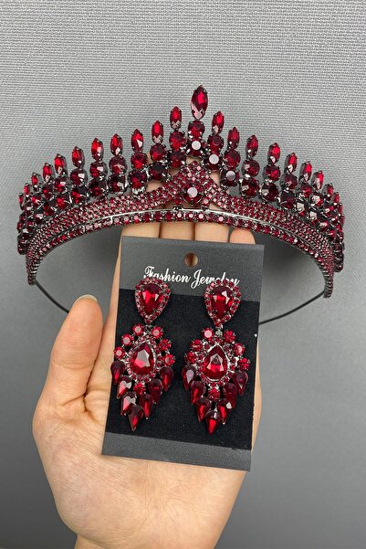 Hayalperest boncuk Σετ κορώνα και σκουλαρίκια νυφικής χρυσού χρώματος Anteras