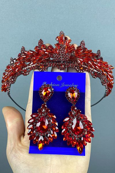 Hayalperest boncuk Set de coroană și cercei cu pietre prețioase de mireasă Lena Crystal