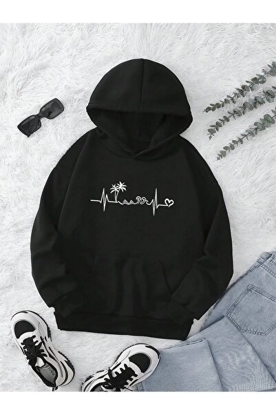 donamod Hanorac termic cu buzunar cangur din seria Coke Tropical & Heart Print