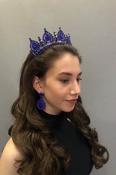 Hayalperest boncuk Ahu Model Mavi Gelin Kına Tacı ve Küpesi