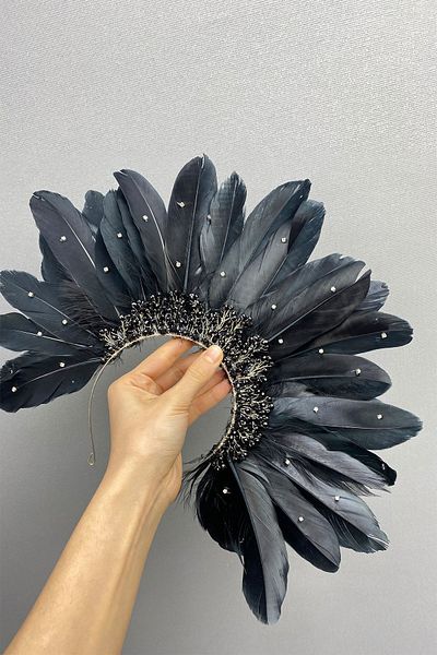 Hayalperest boncuk Coroana de mireasa Henna - cu pene negre si margele