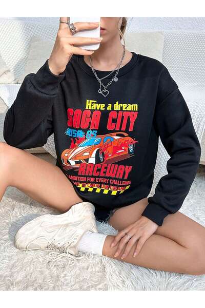 donamod Hanorac din seria Coke Car & Slogan Graphic Drop Shoulder