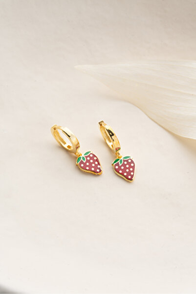 Silvano Jewelry 925 Ayar Gümüş Gold Çocuk Çilek Küpe