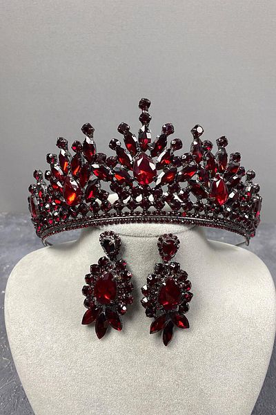 Hayalperest boncuk Coroană de mireasă cu henna și cercei cu model Rio Stone Burgundy
