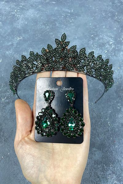 Hayalperest boncuk Sara Thick Stoned Bridal Henna Crown and Earring
