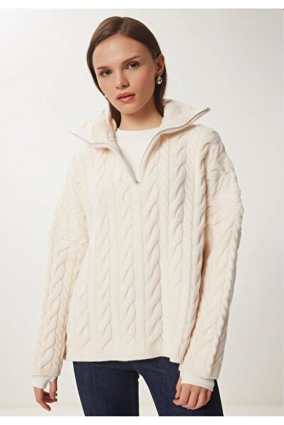 CADDELAMODA Pulover tricotat supradimensionat împletit cu fermoar