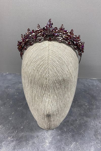 Hayalperest boncuk Coroană de mireasă cu mărgele Lena Crystal Burgundy colorată