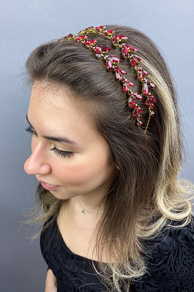 Hayalperest boncuk Coroană de mireasă Burgundy Gold Alpha Henna