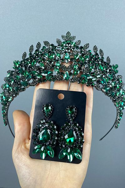 Hayalperest boncuk Oscar Bridal Henna Crown and Shuttle Stone Earring Set