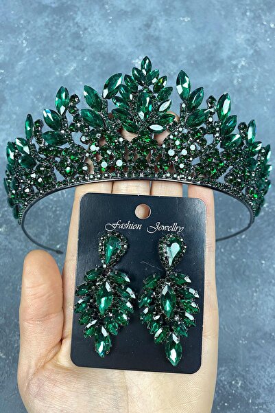 Limelia Set de coroană și cercei de mireasă cu henna Danver Stone verde