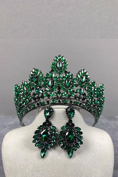 Hayalperest boncuk Green Godiva High Bridal Henna Crown and Shuttle Evening Dress Earrings