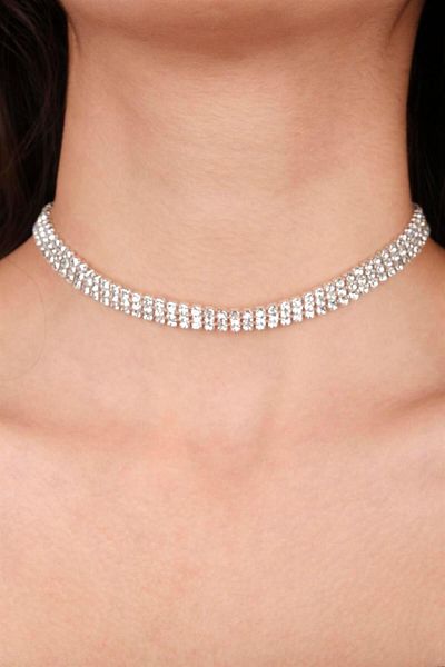 Hayalperest boncuk Colier de seară elegant cu 3 rânduri de piatră de cristal și coroană de mireasă din frunze