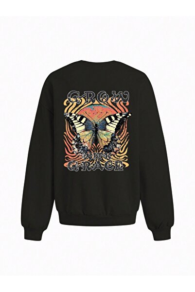 donamod Hanorac cu umăr cu picătură grafică din seria Coke Butterfly & Slogan