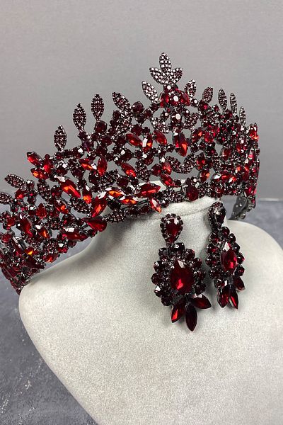 Hayalperest boncuk Burgundy Oscar Bridal Henna - Set de cercei cu piatră și coroană