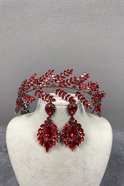 Hayalperest boncuk Accesoriu de păr de mireasă Dilana Leaf Branch și cercei cu piatră