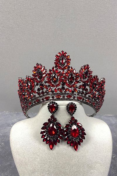 Hayalperest boncuk Burgundy Godiva High Bridal Henna Tiara și Cercei Rochie de Seară