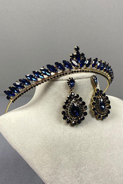 Hayalperest boncuk Ece Bridal Henna Crown and Drop Jewelled Earring Set