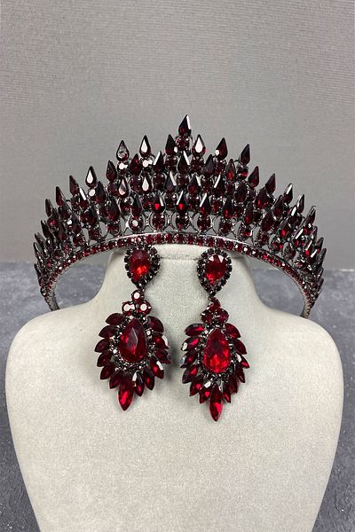 Hayalperest boncuk Set de cercei cu coroană și piatră de mireasă tridimensională Burgundy Drop