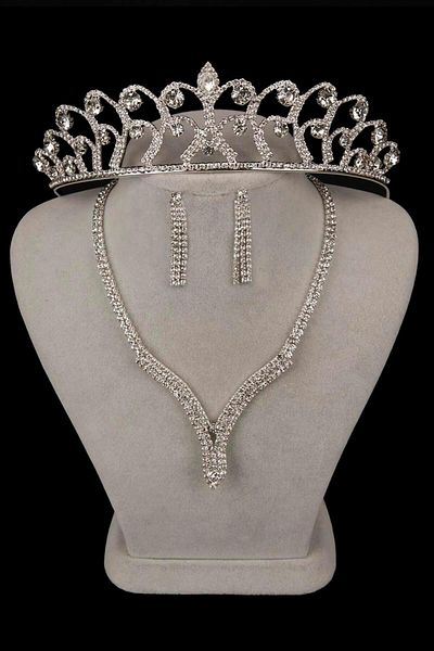 Hayalperest boncuk Set colier și cercei pentru rochie de seară din piatră de cristal Hira - Coroana de mireasă inclusă