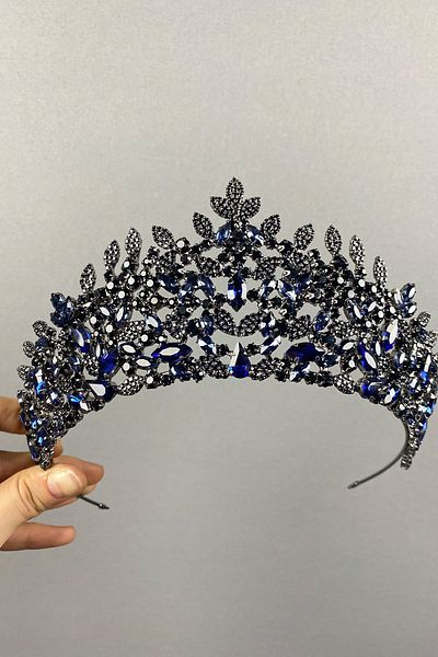 Hayalperest boncuk Navy Blue Oscar Leaf Bridal Henna Crown