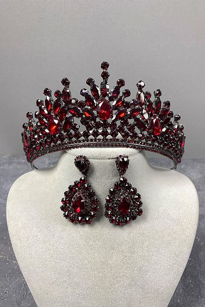 Hayalperest boncuk Set de cercei de seară și coroană de mireasă cu henna din piatră Rio Burgundy